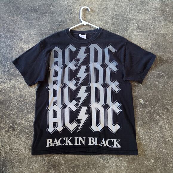 AC/DC Back in Black Band T Shirt Mens L Black 80s Retro Music Rock - Picture 1 of 8
